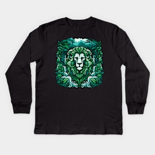 Abstract Lion in Lush Jungle Kids Long Sleeve T-Shirt